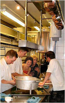 Tasmin picking up some tips from chief chef Gary Jones at Le Manoir.