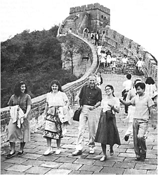 Tasmin at the Great Wall of China with the headmaster of the Yehudi Menuhin School and friends